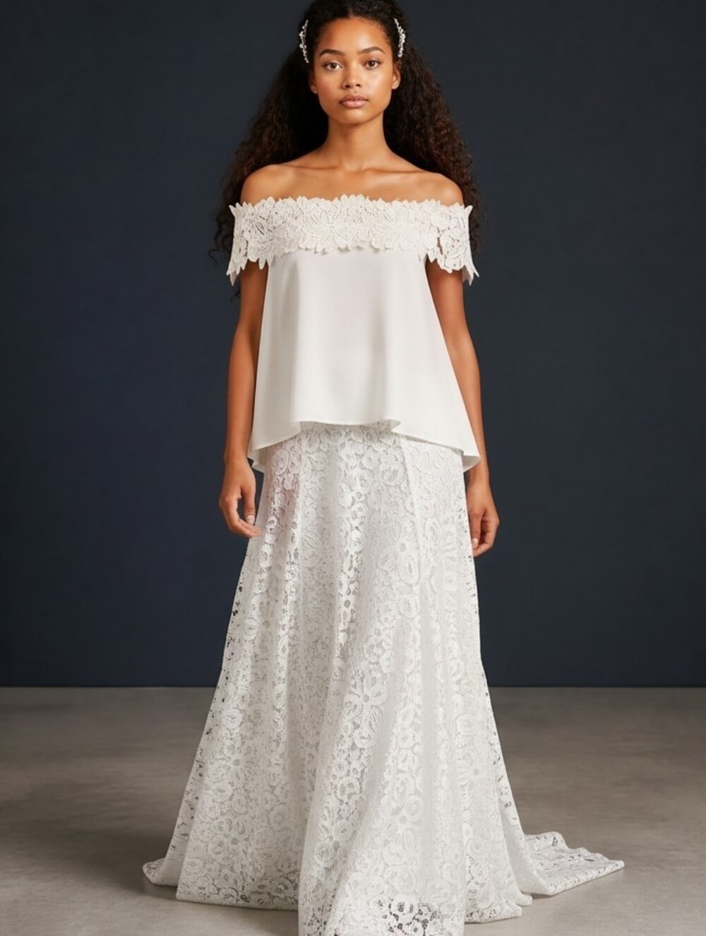 Rime Arodaky Carla Off Shoulder Lace Applique Top In Ivory Size 6 / 38